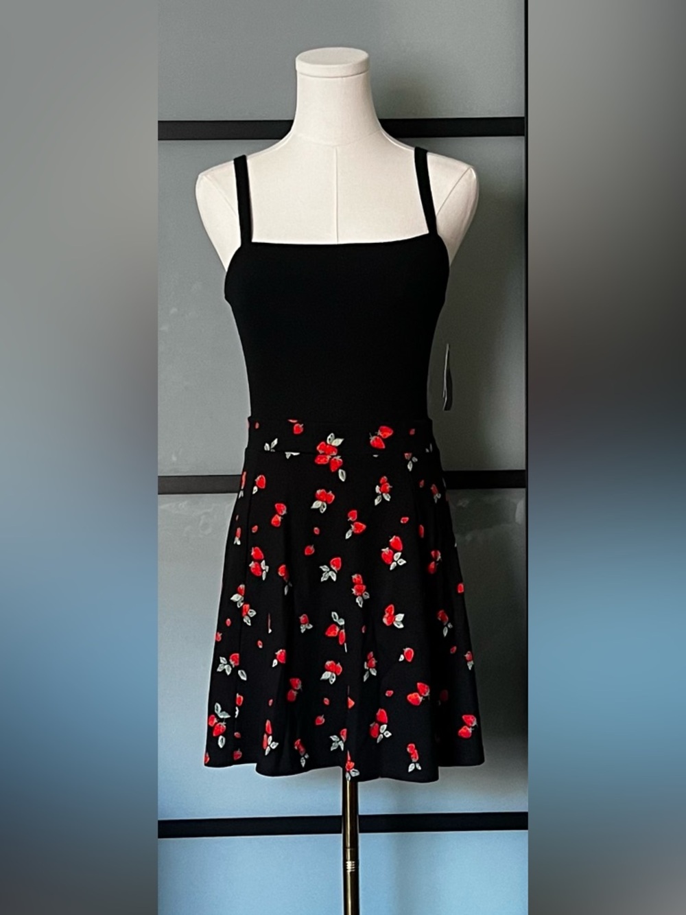 NWOTS***Divided Black Skater Skirt With Bright Red Strawberries / Size SMALL